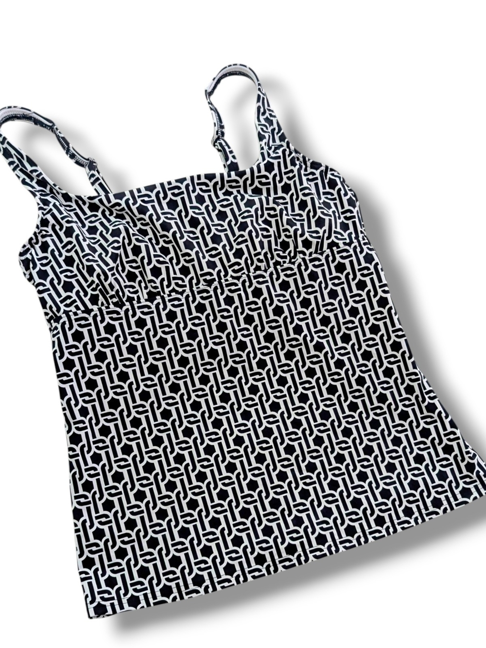 Lands' End Black & White Geometric Tankini Top